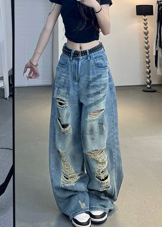 Jean déchiré bleu à poches style américain pour l'automne - Urbann-Vibe
