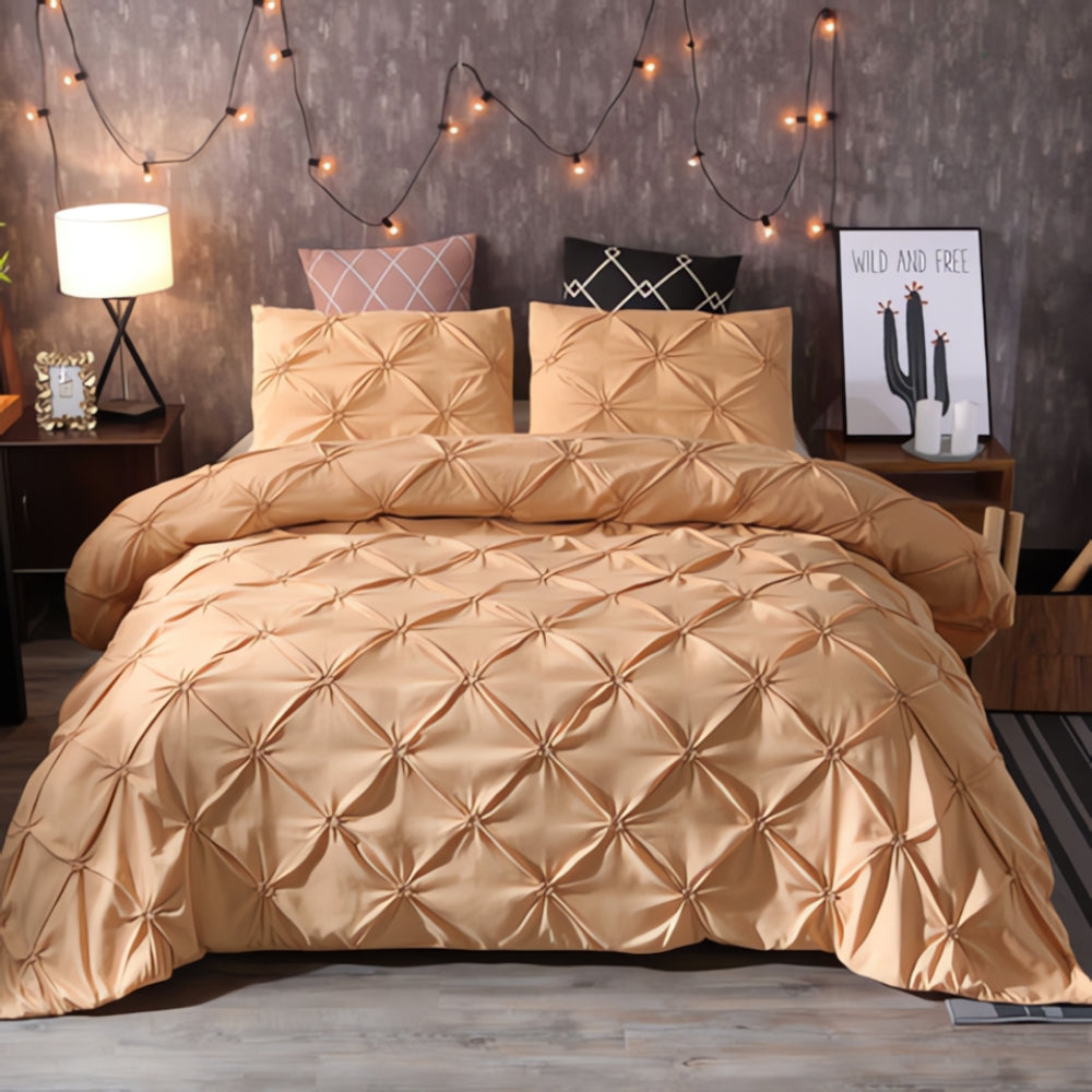 Luxury pinch pleat duvet cover set soft cotton microfiber modern hotel-inspired bedroom comfort