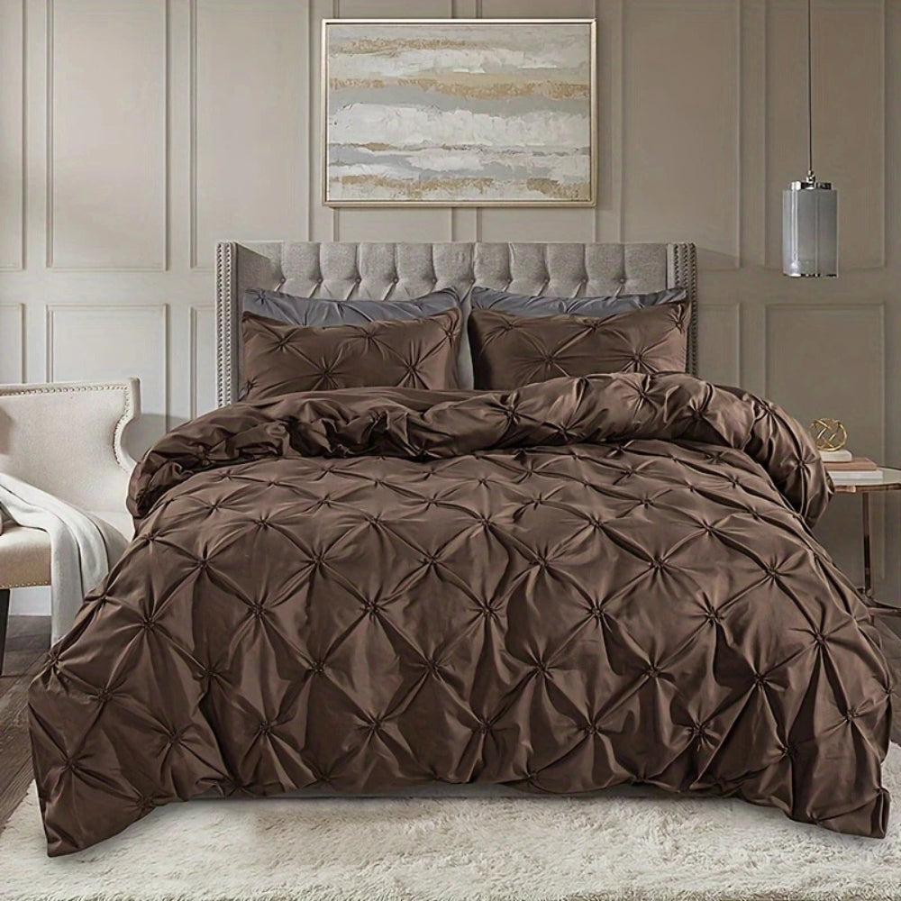 Luxury pinch pleat duvet cover set soft cotton white hotel-inspired modern bedroom comfort