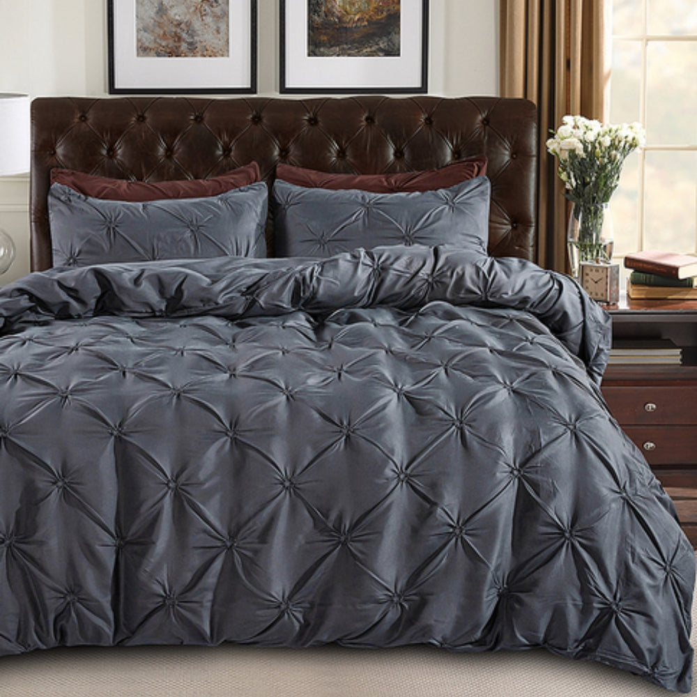 Luxury pinch pleat duvet cover set soft cotton white hotel-inspired modern bedroom comfort