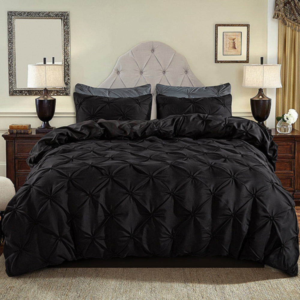 Luxury pinch pleat duvet cover set soft cotton microfiber blend hotel-inspired modern bedroom comfort
