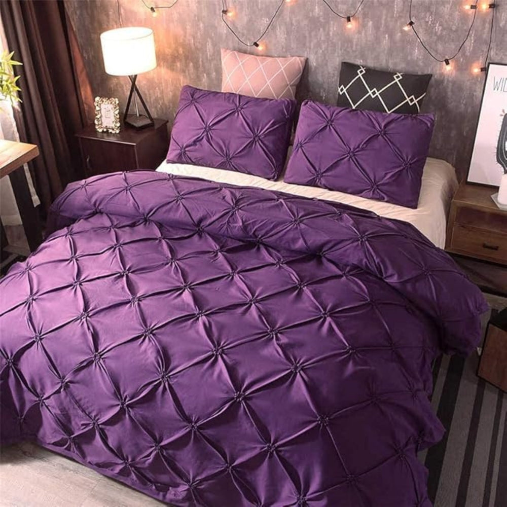 Luxury pinch pleat duvet cover set soft cotton white hotel-inspired modern bedroom comfort