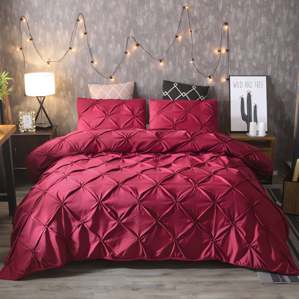 Luxury pinch pleat duvet cover set soft cotton white modern hotel-inspired bedroom comfort