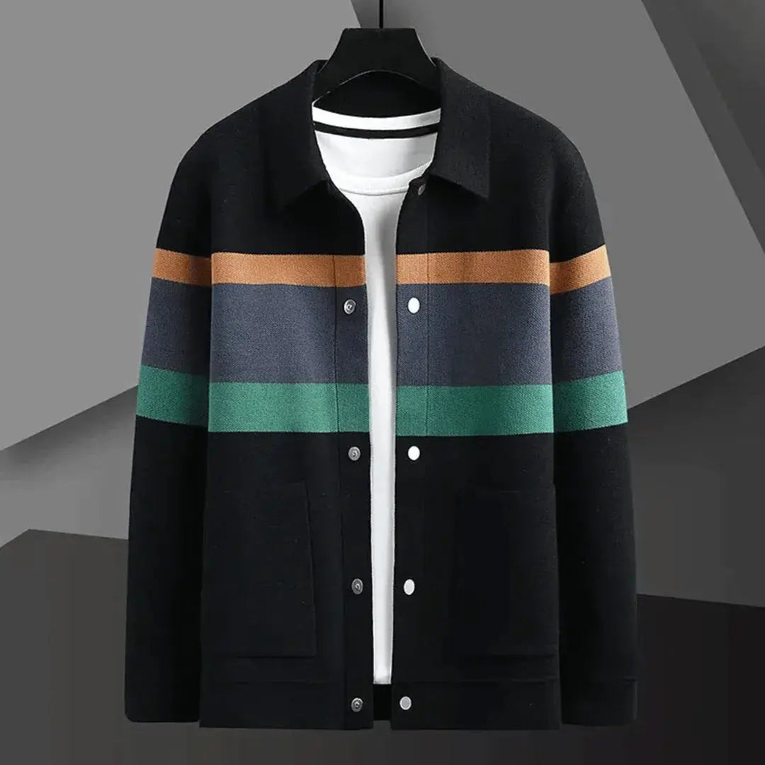 Men's jacquard knitted cardigan soft brushed colorblock luxury knitwear relaxed silhouette
