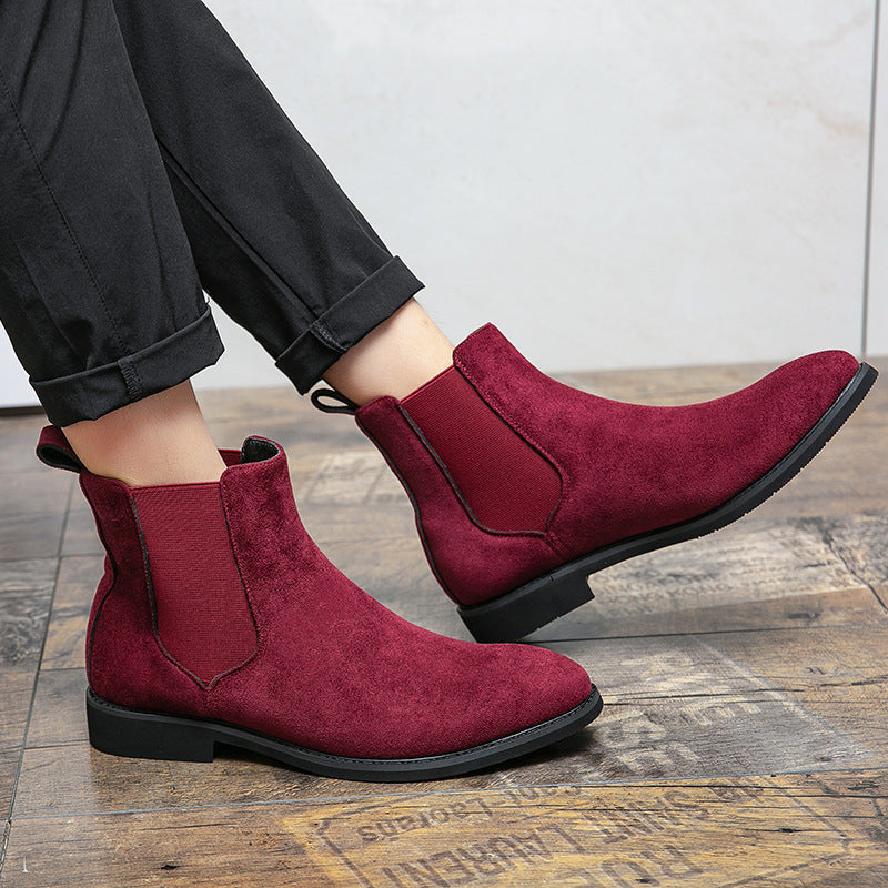 Men's ankle-length Chelsea boots faux suede smart casual slip-on with elastic side panels