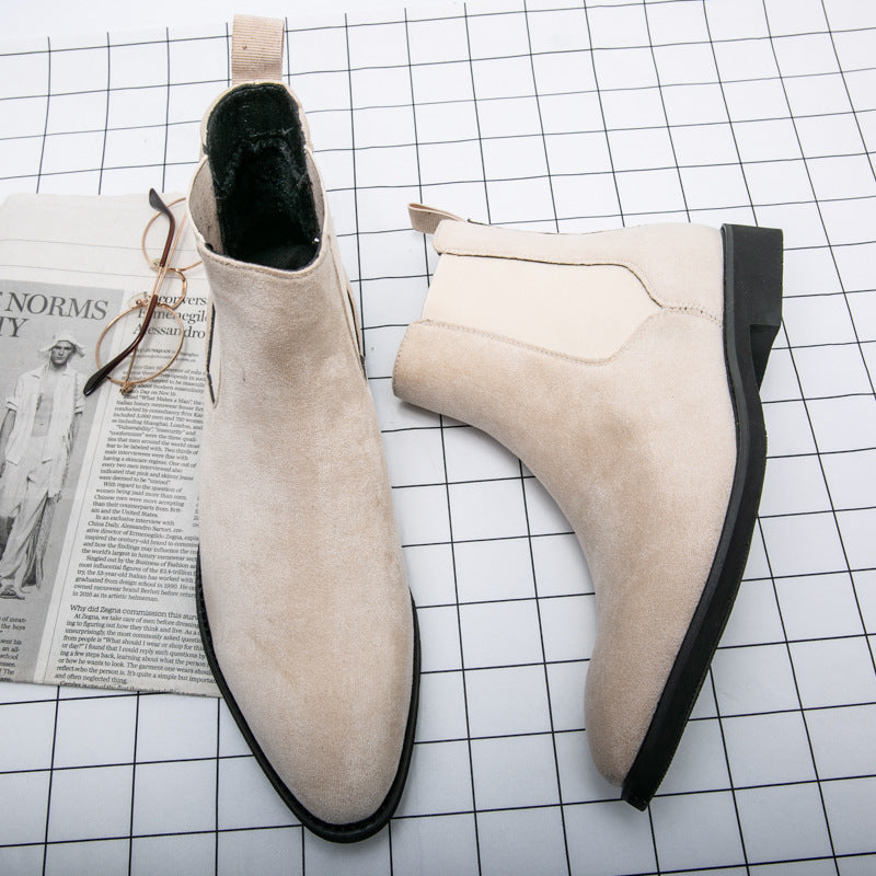 Men's ankle-length Chelsea boots faux suede smart casual slip-on style with elastic side panels
