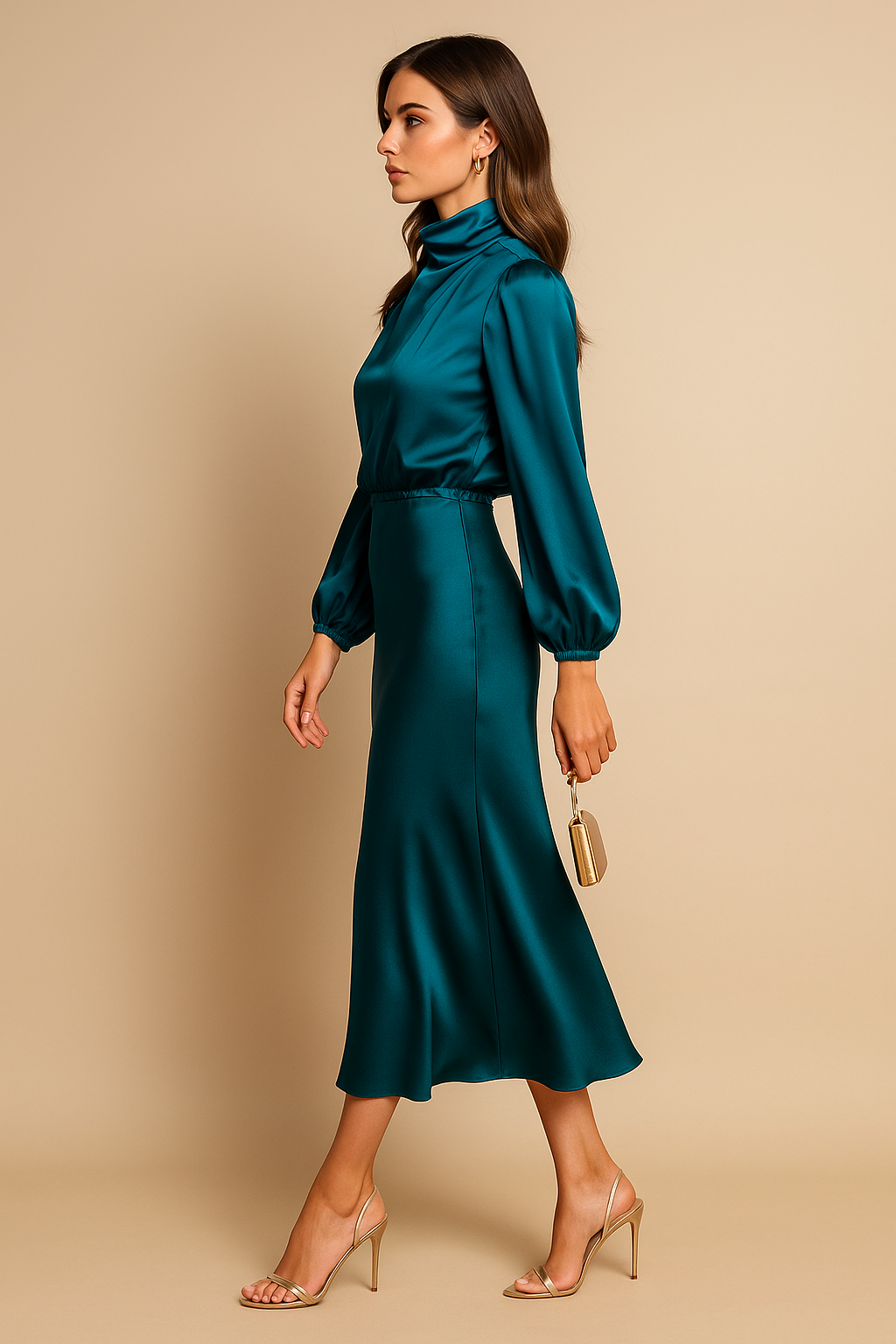 Women's satin midi dress casual chic silhouette flowing drape everyday elegance effortless style