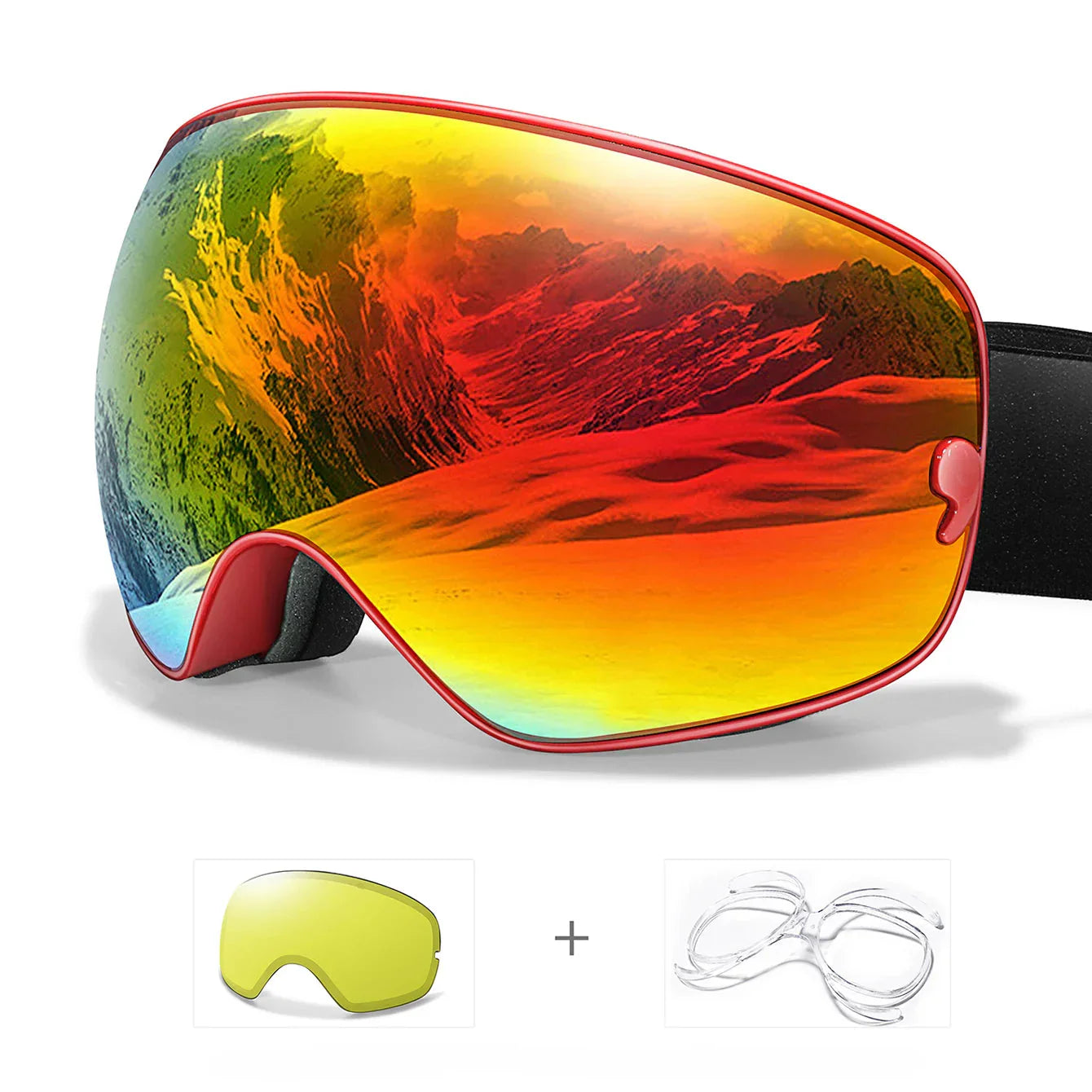 Anti-fog ski goggles with UV400 protection, night vision lens, clear wide-view design for skiers