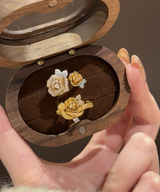 Ensemble de deux bagues serpent florales en or antique et zircon - Urbann-Vibe