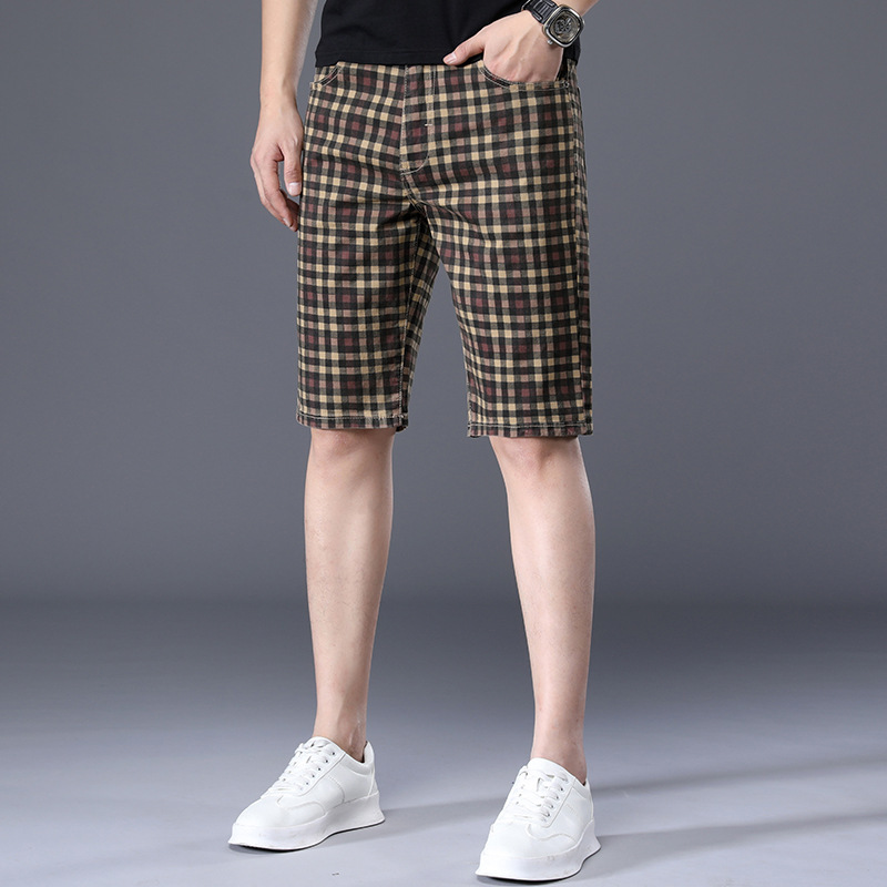 Men's earth-tone check tailored shorts mid-thigh Italian-inspired fit versatile casual dressy style