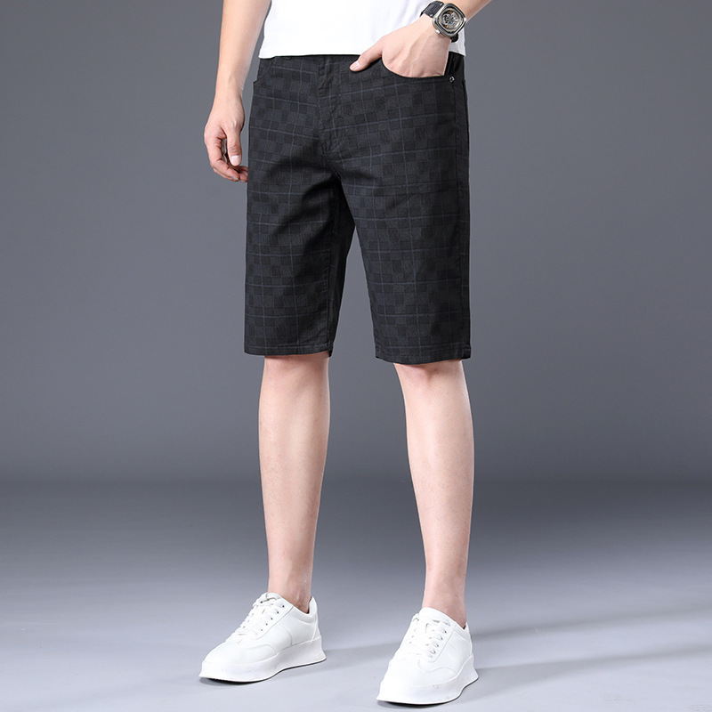 Men's earth-tone check tailored shorts mid-thigh Italian-inspired fit versatile casual to dressy