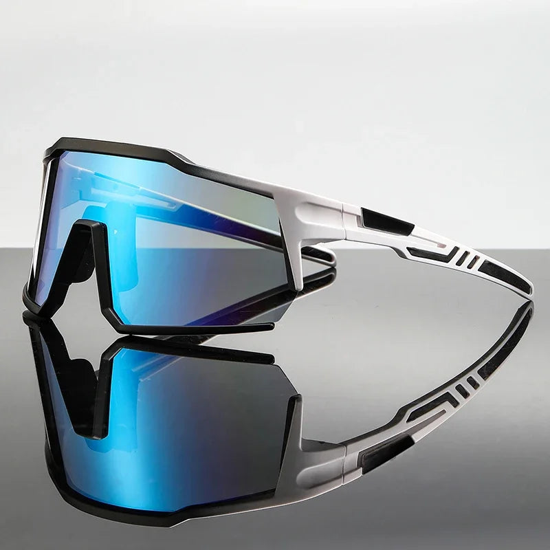 Black wraparound shield sunglasses lightweight impact-resistant athletic performance eyewear for cyclists