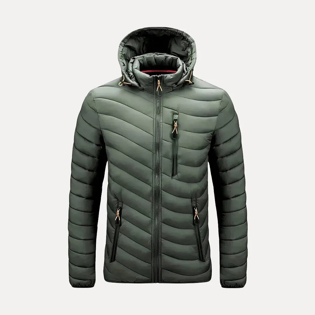 Men's hooded winter jacket warm lightweight urban style with utility zipper pockets outerwear