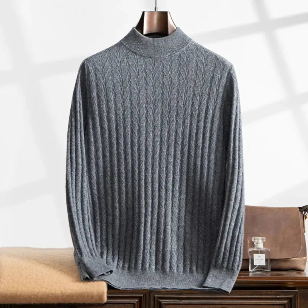 Men's ivory cashmere mock turtleneck sweater, slim fit, crafted from premium Himalayan cashmere
