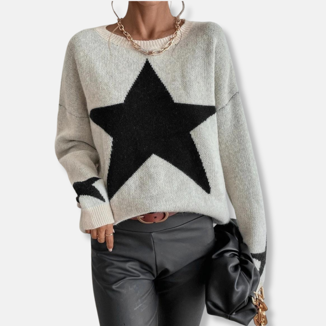 Women's soft knit pullover sweater relaxed fit round neck ribbed cuffs viscose blend casual style
