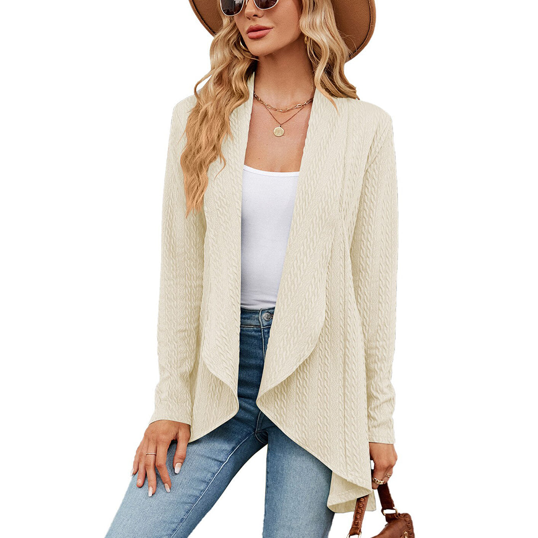 Women's relaxed fit winter cardigan warm cozy cable-knit texture in neutral tones for effortless style