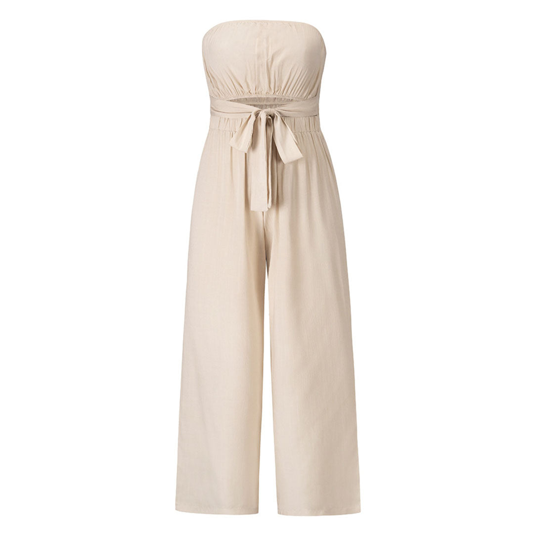 Strapless wide-leg women's jumpsuit with fitted waistband for elegant all-day comfort
