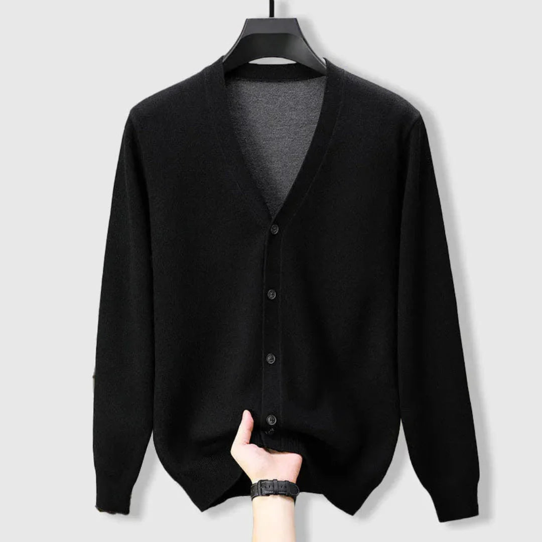 Men's merino cashmere V-neck cardigan lightweight ultra-soft refined smart-casual layer