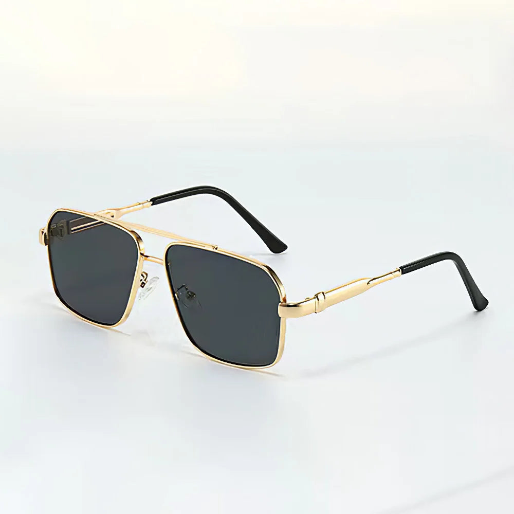 Geometric aviator sunglasses polished gold-tone metal frame UV400 bold minimalist fashion eyewear
