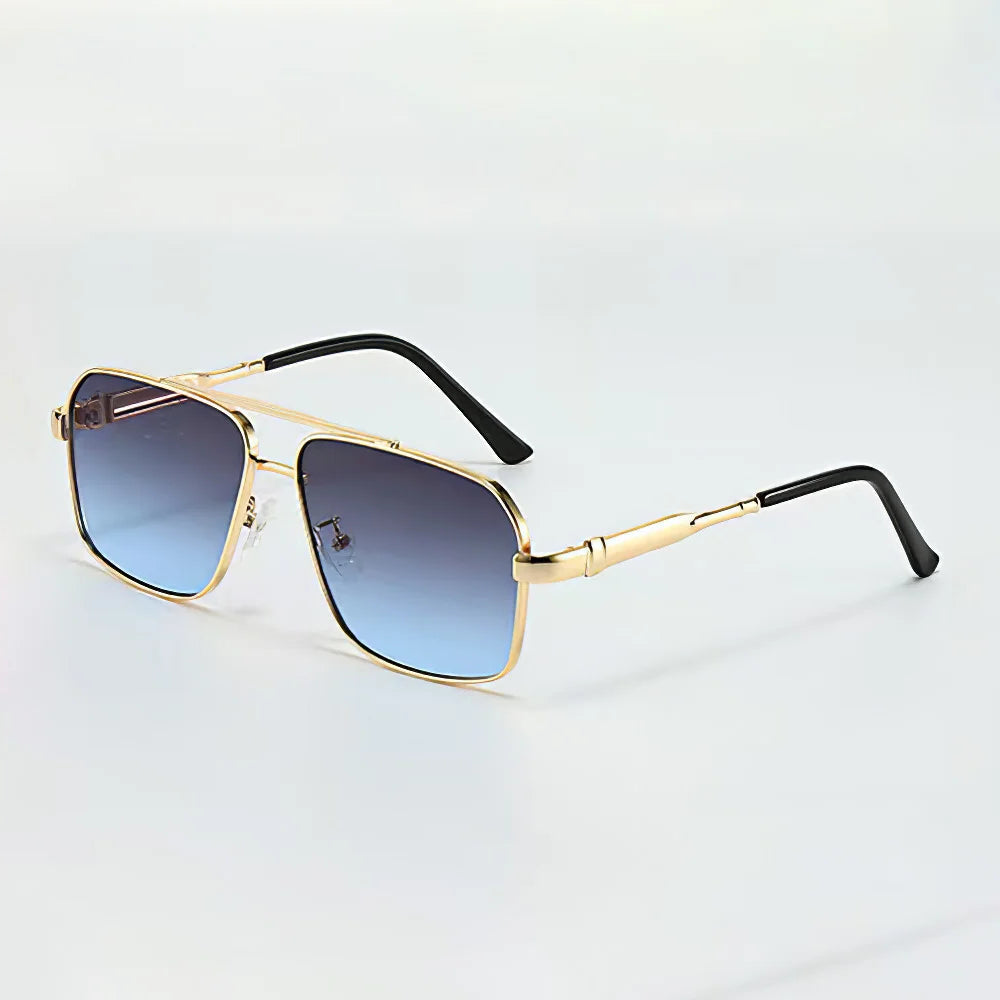 Geometric aviator sunglasses gold-tone metal frame UV400 bold minimalist fashion eyewear