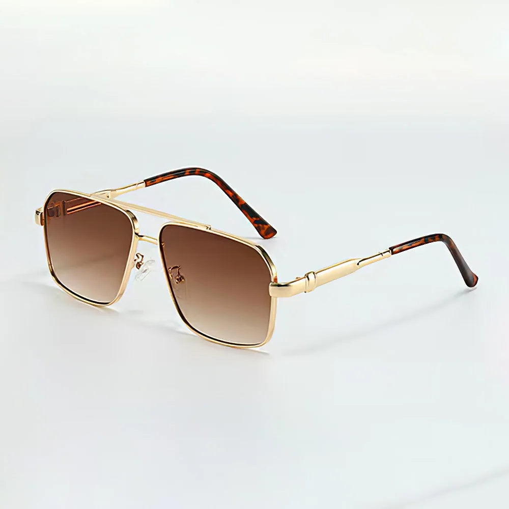 Geometric aviator sunglasses gold-tone metal frame UV400 bold minimalist fashion eyewear