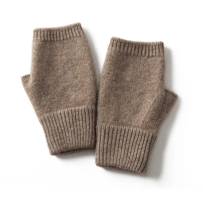 Women's pure cashmere fingerless mittens in elegant winter colors, luxuriously soft cold-weather style