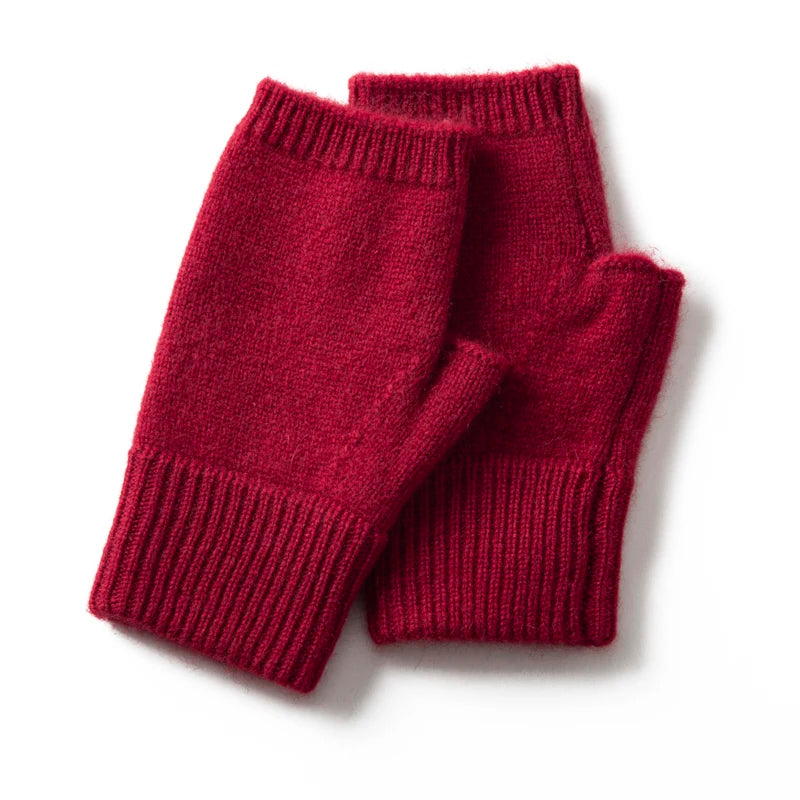 Women's pure cashmere fingerless mittens in elegant neutral tones, luxuriously soft cold-weather style