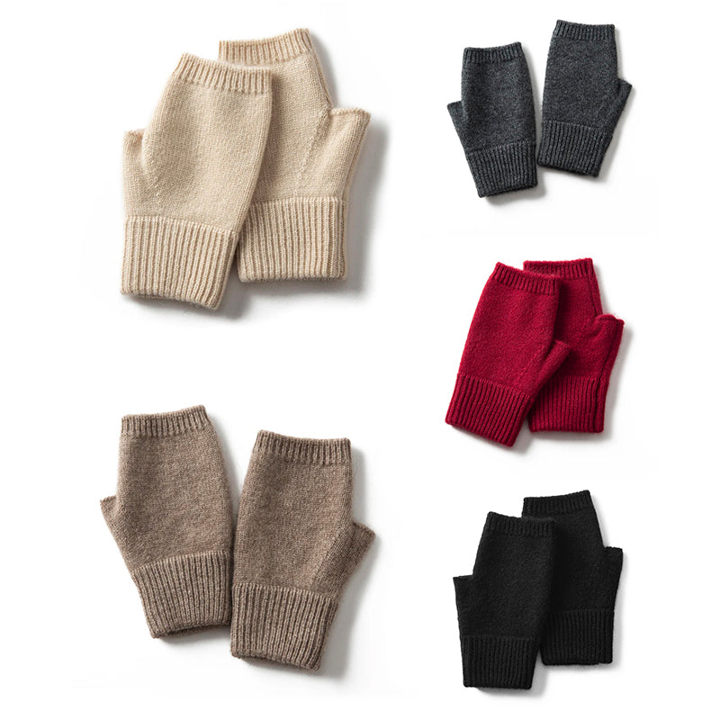 Women's pure cashmere fingerless mittens in elegant colors, luxuriously soft arctic warmth