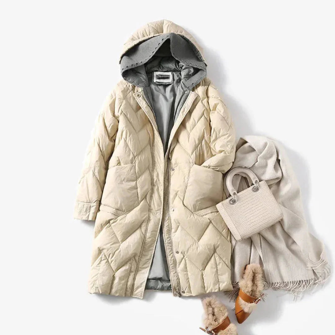 Aria oversized duck down puffer jacket winter windproof shell large hood warm modern silhouette