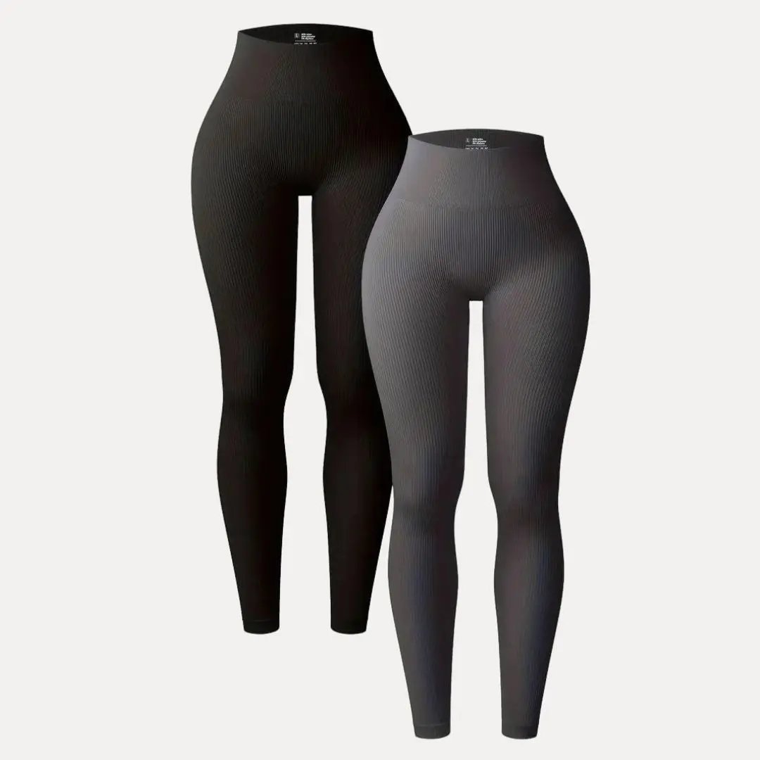 Women's ribbed seamless high-waist leggings two-piece set with sculpting compression fit