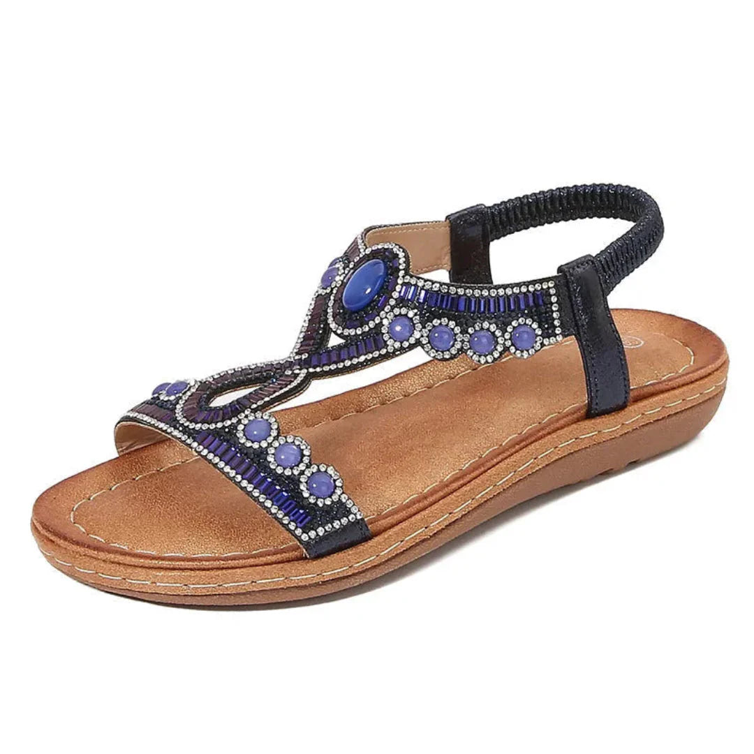 Ariana crystal beaded slingback flat sandals open-toe embellished straps cushioned footbed