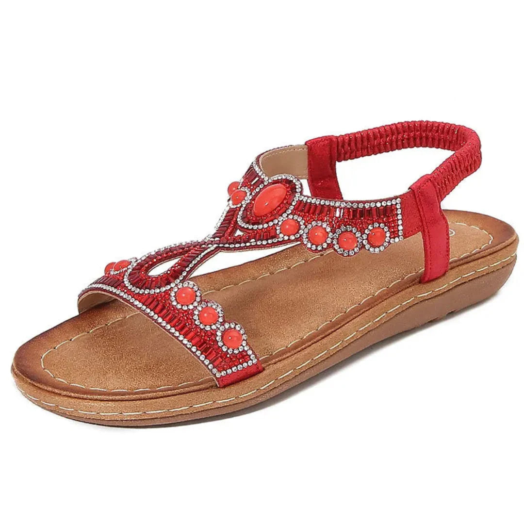 Ariana beaded slingback flats with crystal embellishment, open-toe design, cushioned footbed