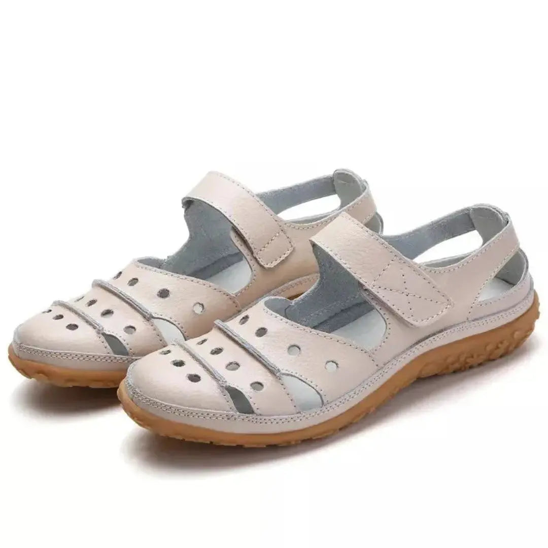 Women's Ariana leather sandals with breathable cutouts, cushioned insoles, and adjustable Velcro straps