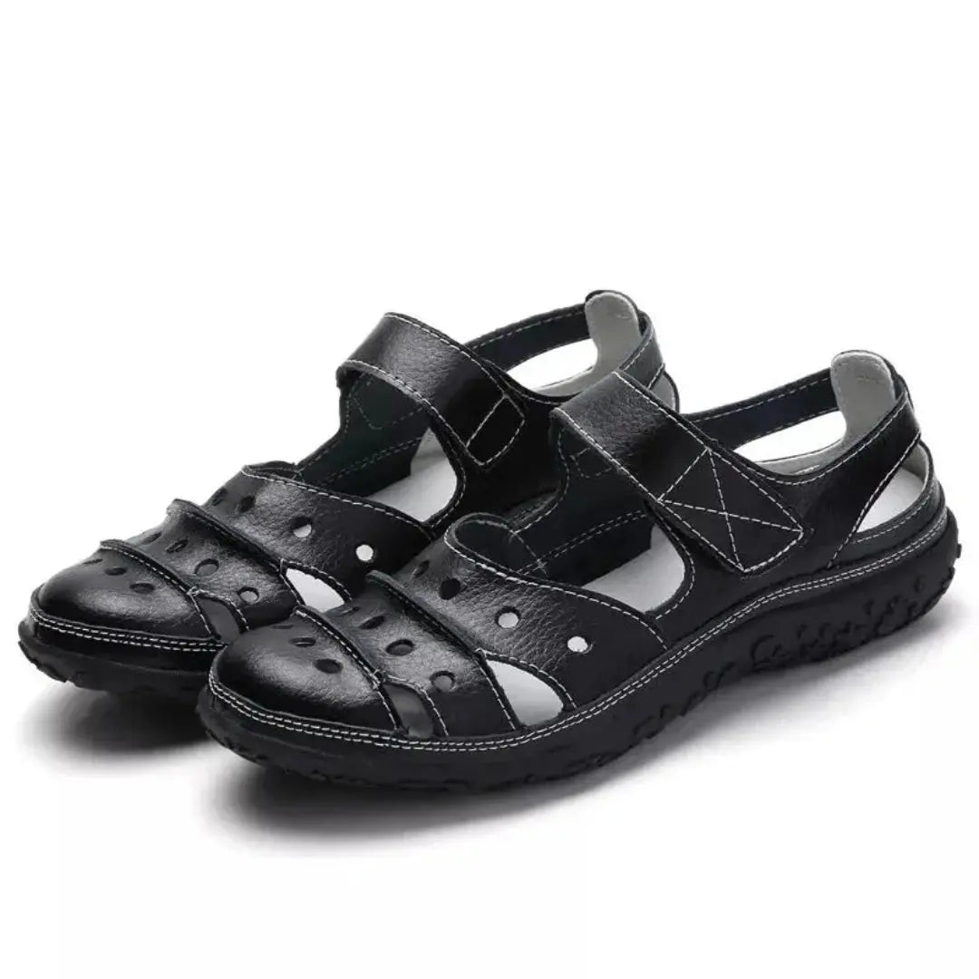 Women's Ariana leather sandals with breathable cutouts, cushioned insoles, and adjustable Velcro straps