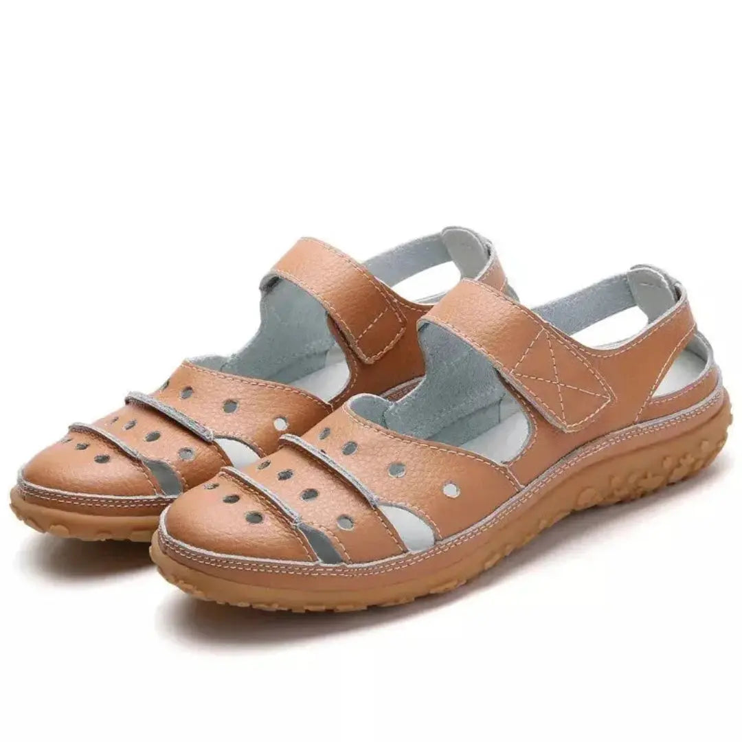 Women's Ariana leather sandals with breathable cutouts, cushioned insoles, and adjustable Velcro straps