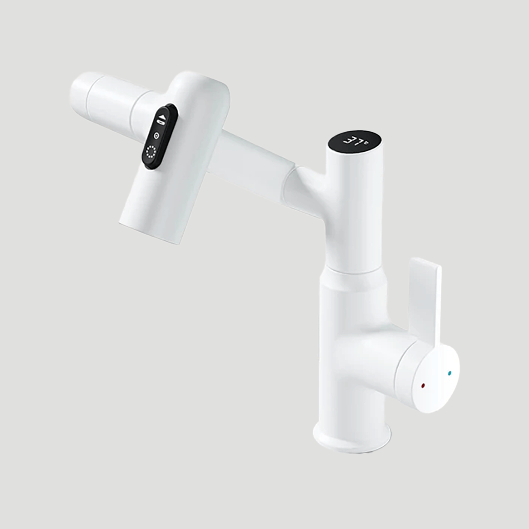 Smart LED kitchen faucet with real-time temperature display, sleek modern design for home chefs