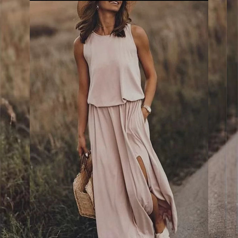 Women's sleeveless maxi dress lightweight breathable fabric flowing silhouette summer essential flattering fit