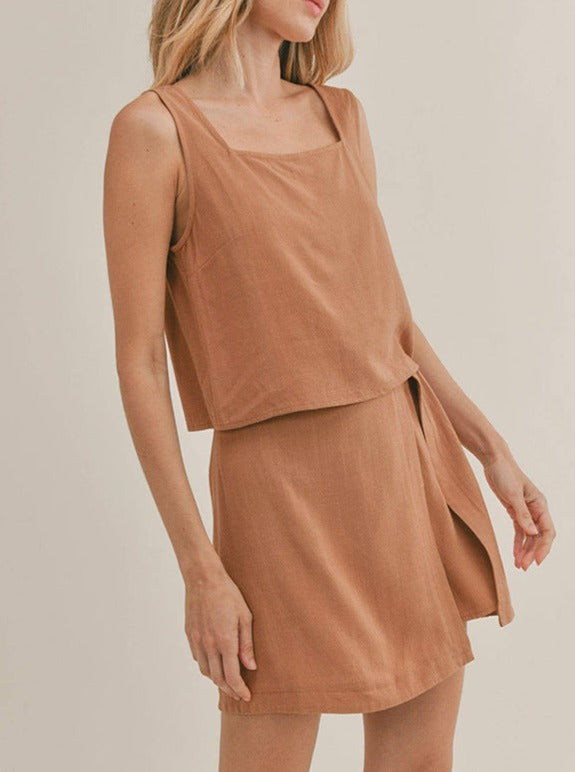 Women's sleeveless top mini skirt set chic coordinated two-piece outfit with flattering silhouette