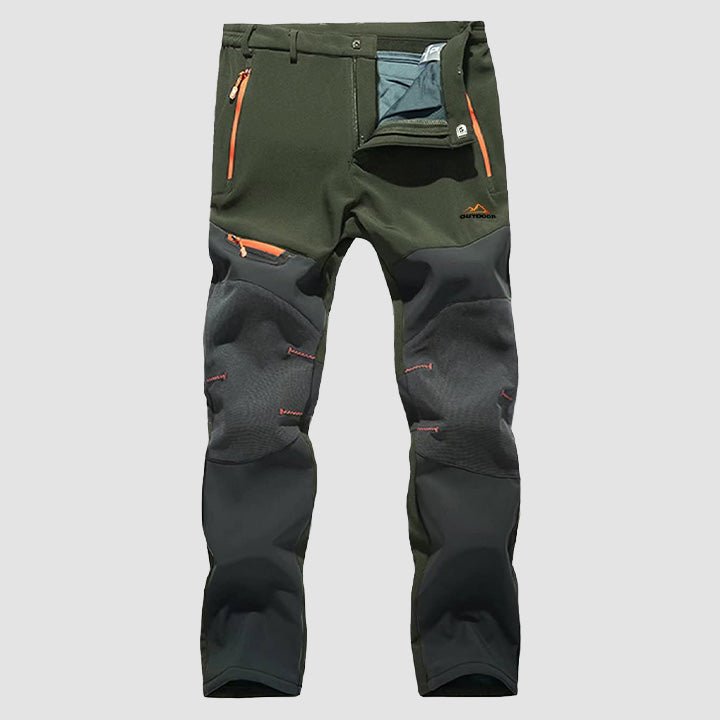 Men's fleece-lined softshell hiking pants water-resistant cold weather outdoor adventure slim fit