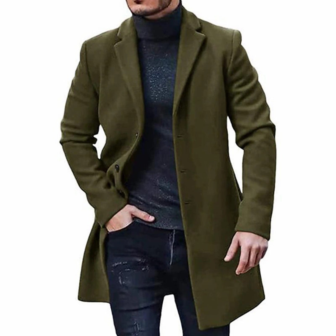 Men's charcoal wool blend tailored fit knee-length coat single-breasted smart casual professional