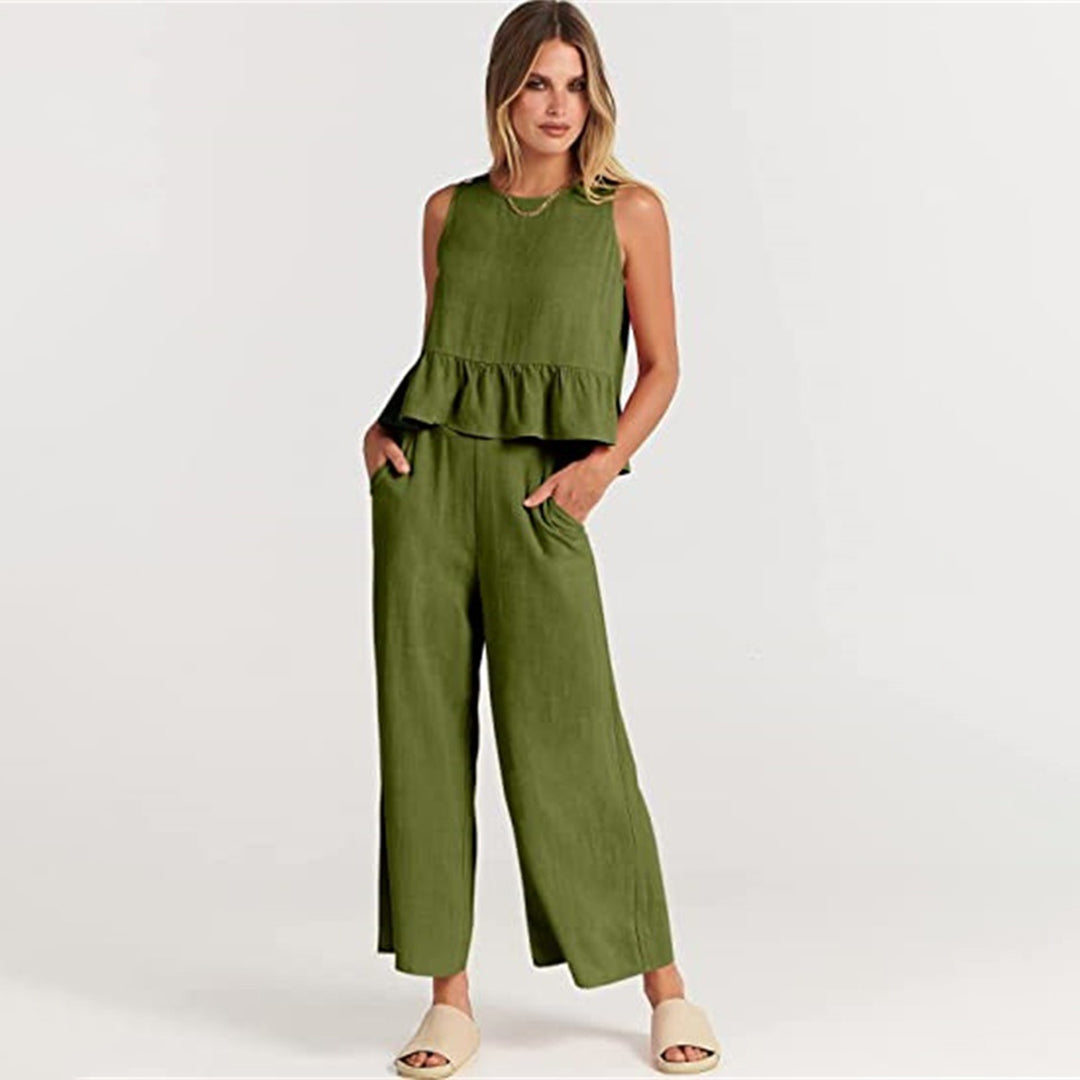 Women's vibrant two-piece set cropped top wide-leg pants bold colorful summer co-ord outfit