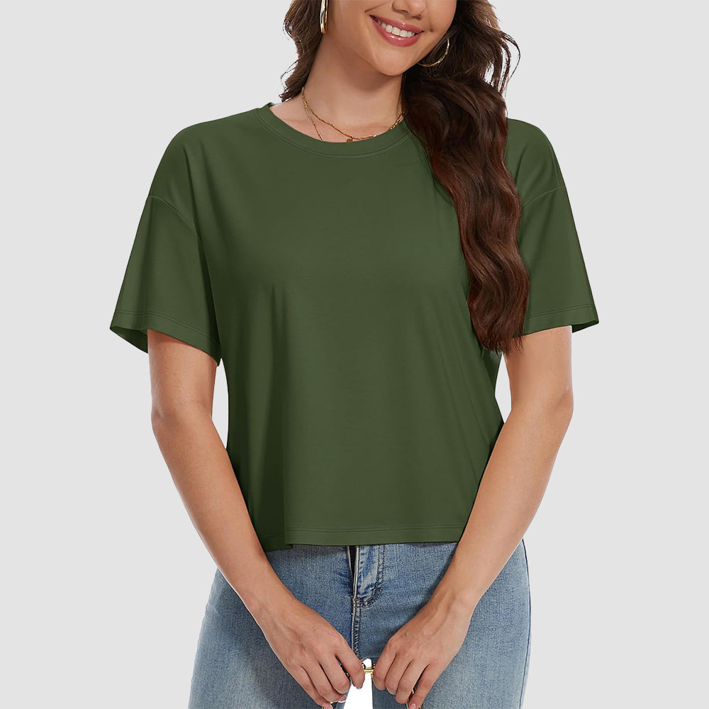 Women's white cotton crop top UPF 50+ moisture-wicking relaxed fit lightweight summer tee