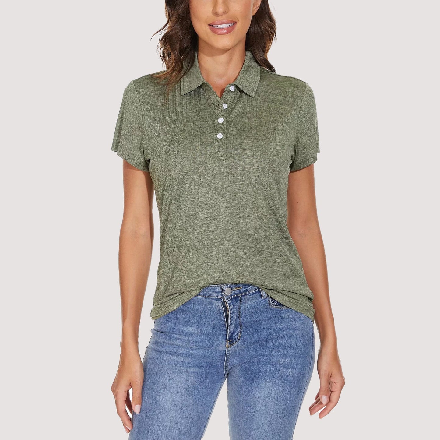 Women's moisture-wicking polo shirt 4-button placket quick-dry breathable active performance tee