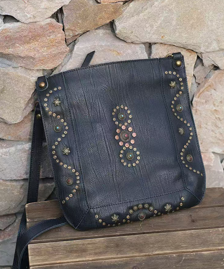 Sac messager à bandoulière en cuir solide et durable avec rivets noirs Art - Urbann-Vibe