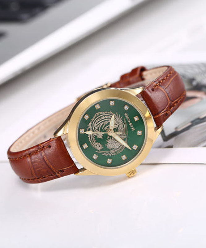 Montres en cuir marron, étanches, en pierre de jade noctilucent - Urbann-Vibe
