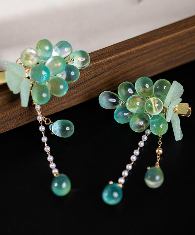 Épingle à cheveux à pompon en alliage cyan avec perles et raisins - Urbann-Vibe