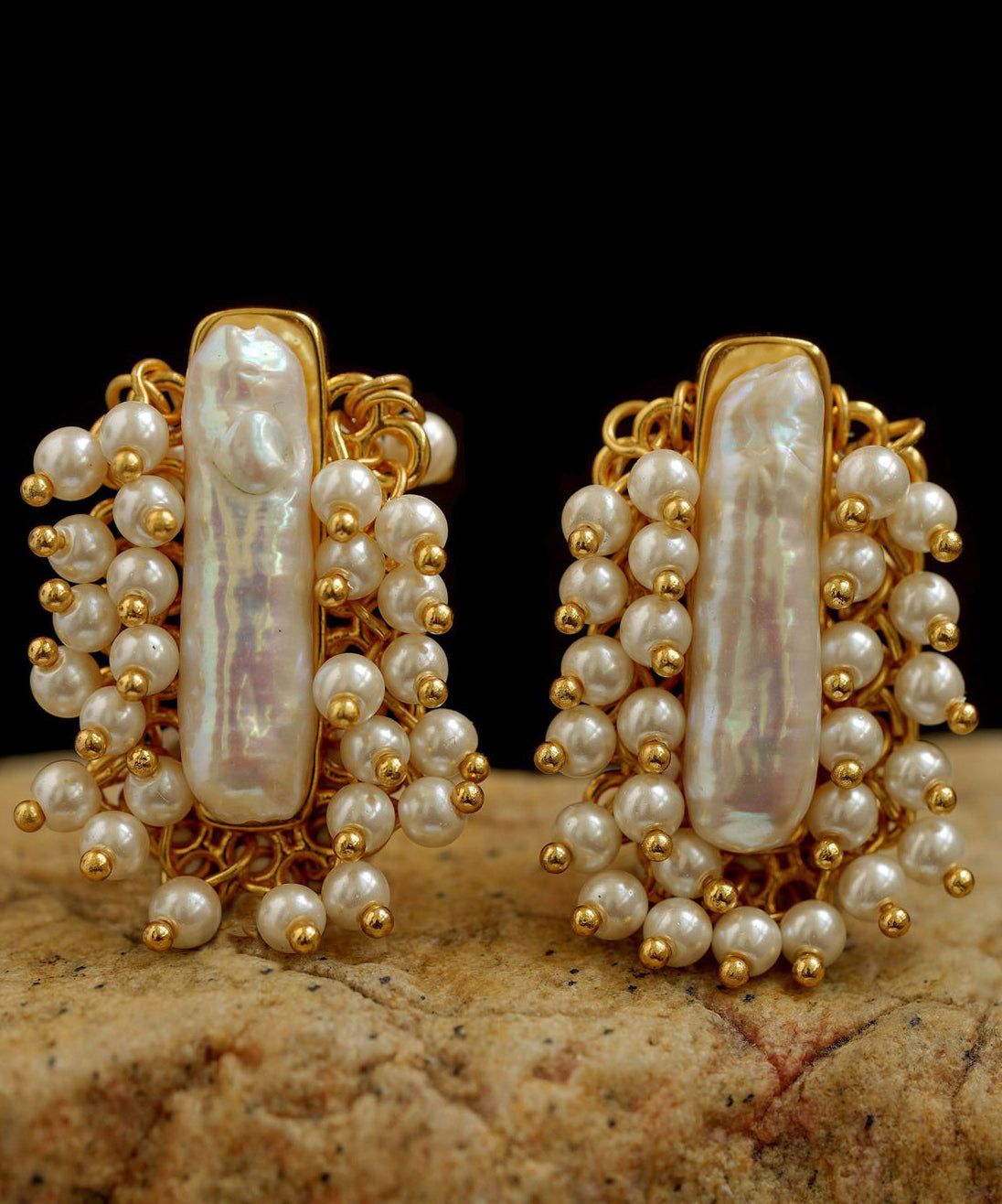 Boucles d'oreilles à tige en perles surdorées en cuivre doré Art Gold - Urbann-Vibe