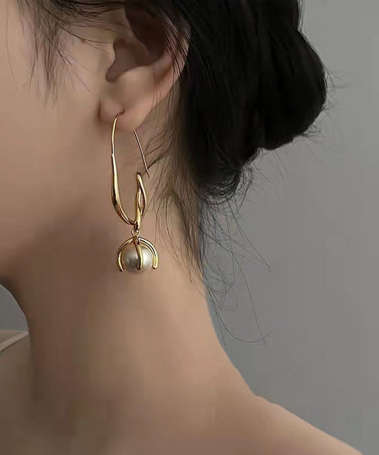 Boucles d'oreilles créoles en métal doré avec perles - Urbann-Vibe