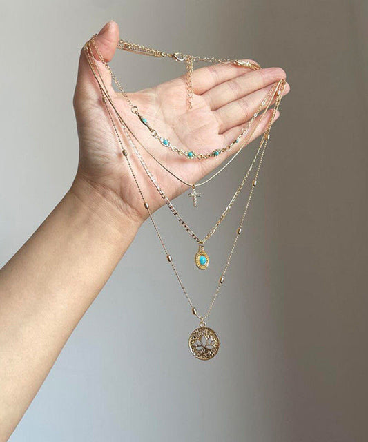 Collier avec pendentif à pampilles superposées en argent sterling et turquoise surdoré Art Gold - Urbann-Vibe