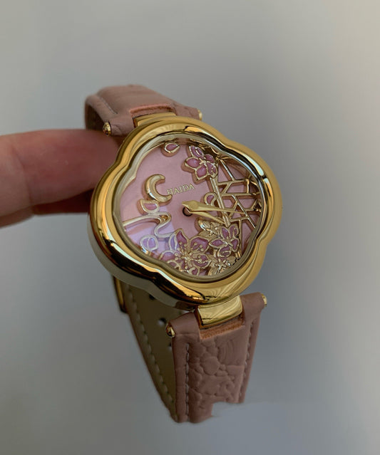 Montres à quartz en cuir de vachette rose Art - Urbann-Vibe